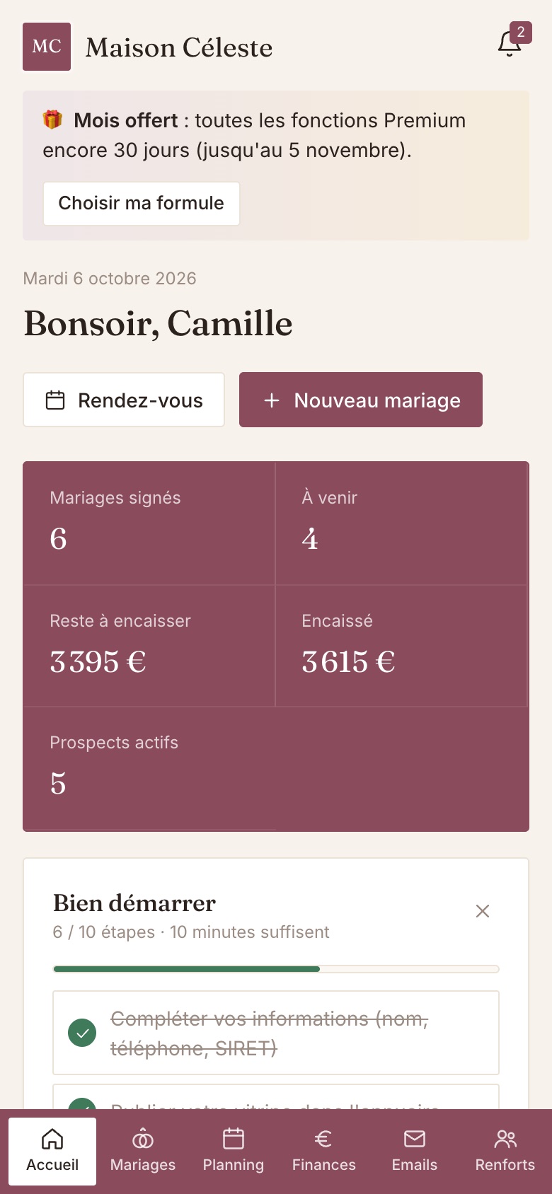 L'application Proness Wedding sur téléphone