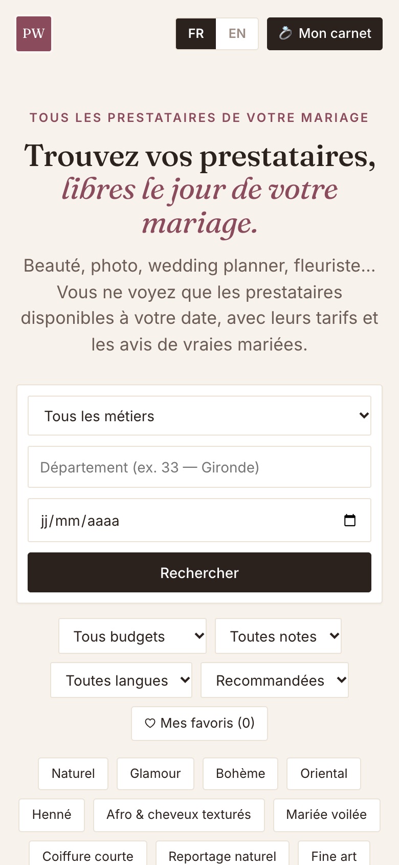 L'annuaire où les mariées trouvent les prestataires libres à leur date